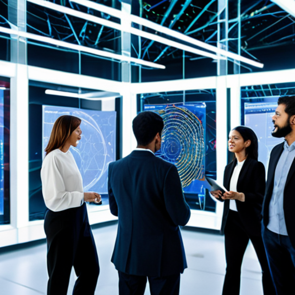 A diverse group of professionals, including male and female individuals, fully clothed in smart business casual attire, modest clothing, appropriate attire, professional dress. They are in a spacious, futuristic tech hub with large, translucent digital displays showing abstract NFT art and blockchain transaction lines. Subtle glowing nodes connect them, symbolizing community and shared digital assets. The background is a blurred, bustling cityscape seen through large windows, suggesting global connectivity. Emphasize their collaborative interaction and engagement with the digital elements. perfect anatomy, correct proportions, natural pose, well-formed hands, proper finger count, natural body proportions, professional photography, high-resolution, sharp focus, vibrant colors, safe for work, appropriate content, fully clothed, professional, family-friendly.